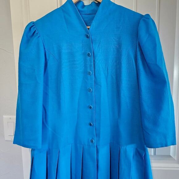 Vintage Pinup Dress Womens Size XL 70s Pleated Button Down Preppy Midi Handmade - Picture 3 of 9